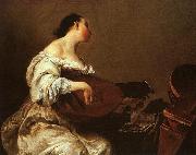 Giuseppe Maria Crespi Frau spielt Laute oil